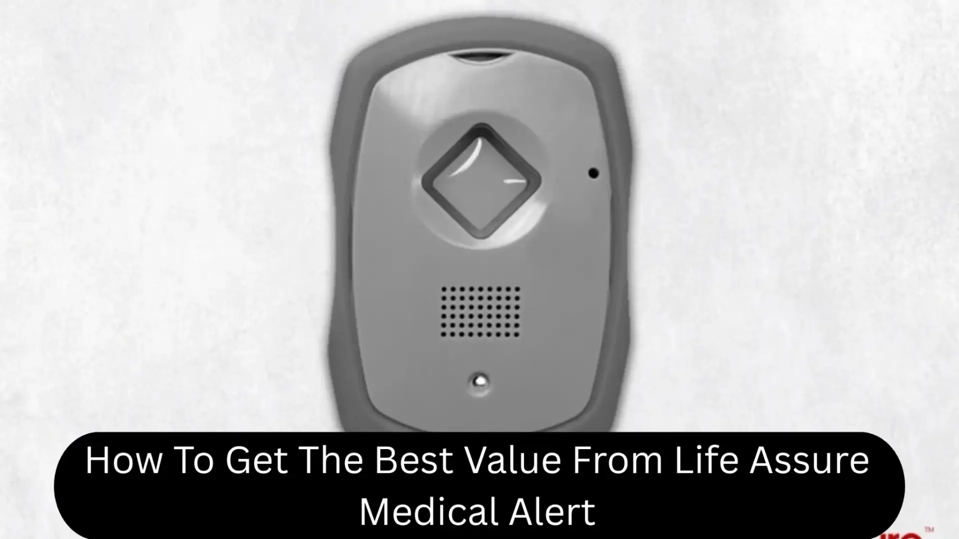 Gray medical alert device with speaker and button on plain white background