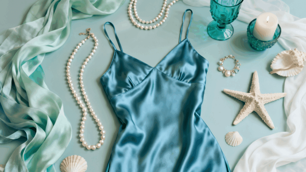 mermaidcore aesthetic with pearl jewelry flowing fabrics shell accessories and ocean inspired fashion