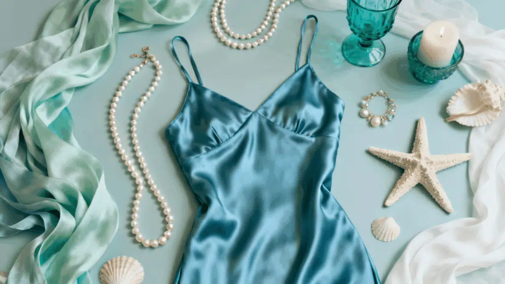 mermaidcore aesthetic with pearl jewelry flowing fabrics shell accessories and ocean inspired fashion