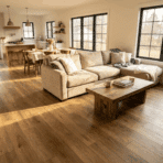 modern living room with realistic wood look spc flooring and natural sunlight