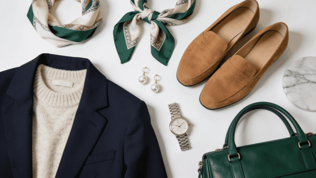 old money aesthetic with tailored blazer loafers cashmere knitwear and timeless luxury fashion pieces