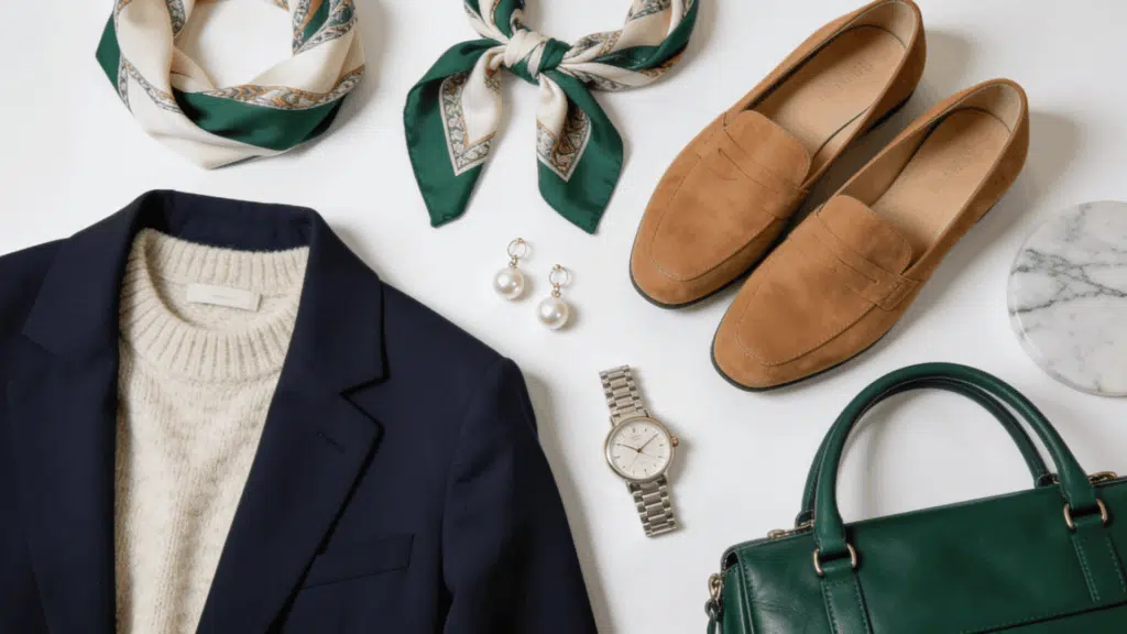 old money aesthetic with tailored blazer loafers cashmere knitwear and timeless luxury fashion pieces