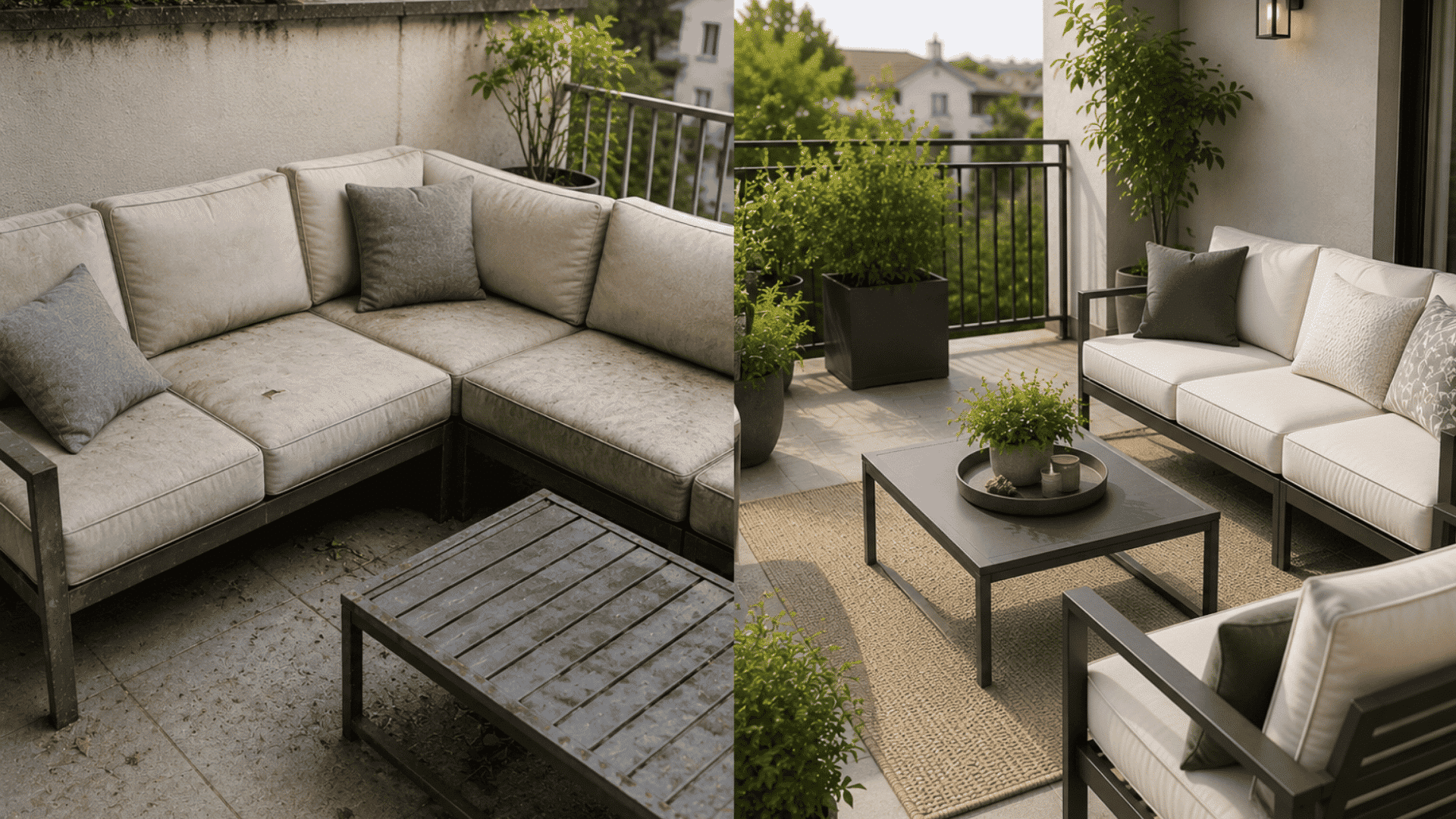 outdoor patio furniture arranged with proper spacing durable seating and weather resistant materials for comfortable use