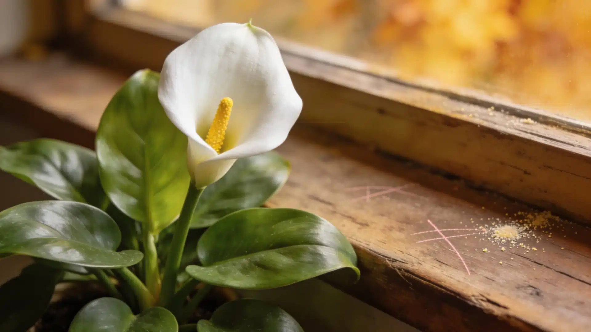 Peace lily plant growing in bright indirect light near an indoor window