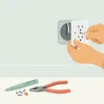 person safely replacing a wall outlet using a screwdriver in a clean modern flat vector illustration style