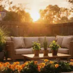 plants that repel bugs from your yard in a cozy backyard patio garden at sunset