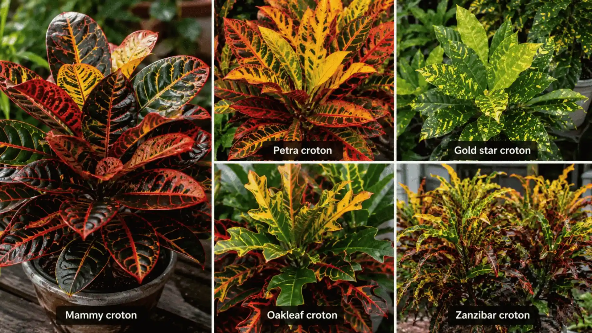 popular croton varieties to grow at home including mammy petra gold star oakleaf and zanzibar