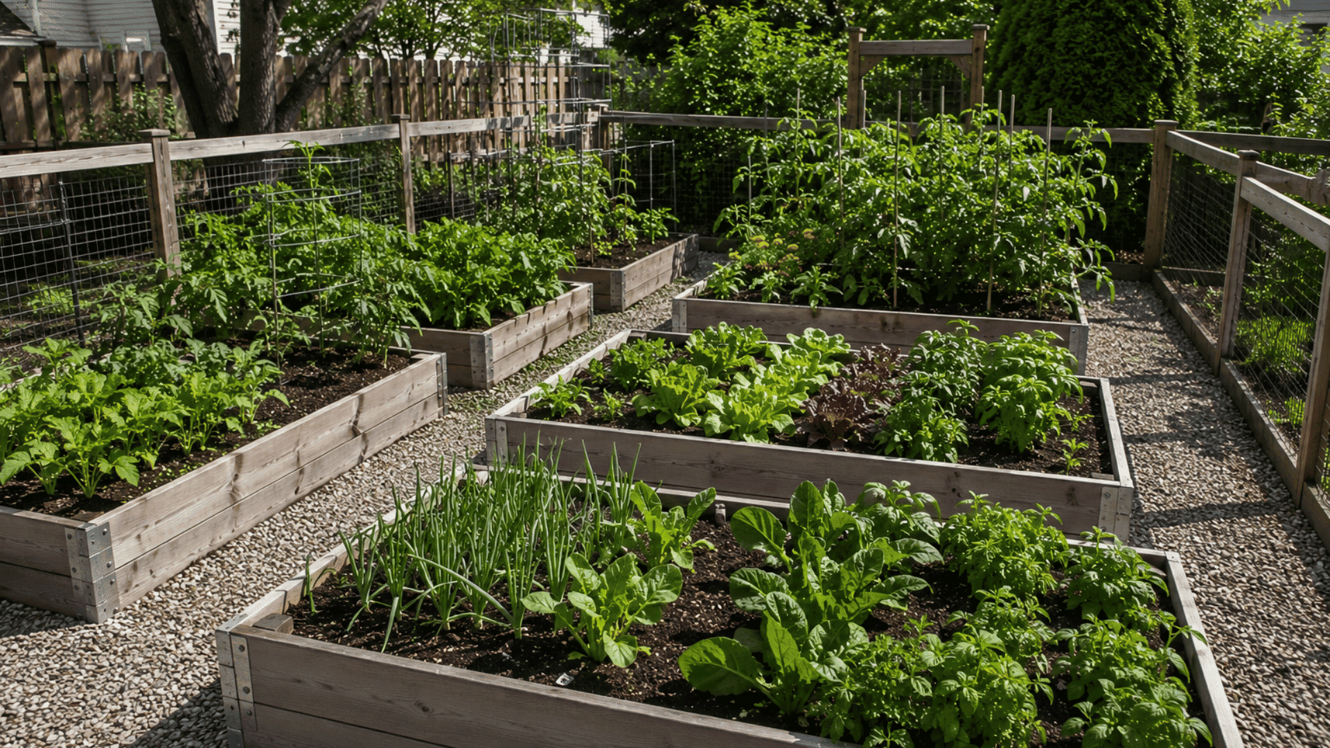 raised bed vegetable garden with defined growing areas and easy access paths