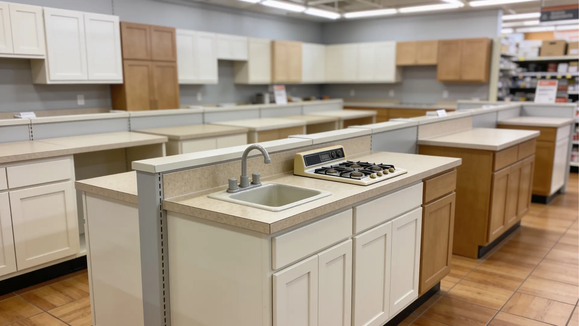 ready made stock cabinets on display