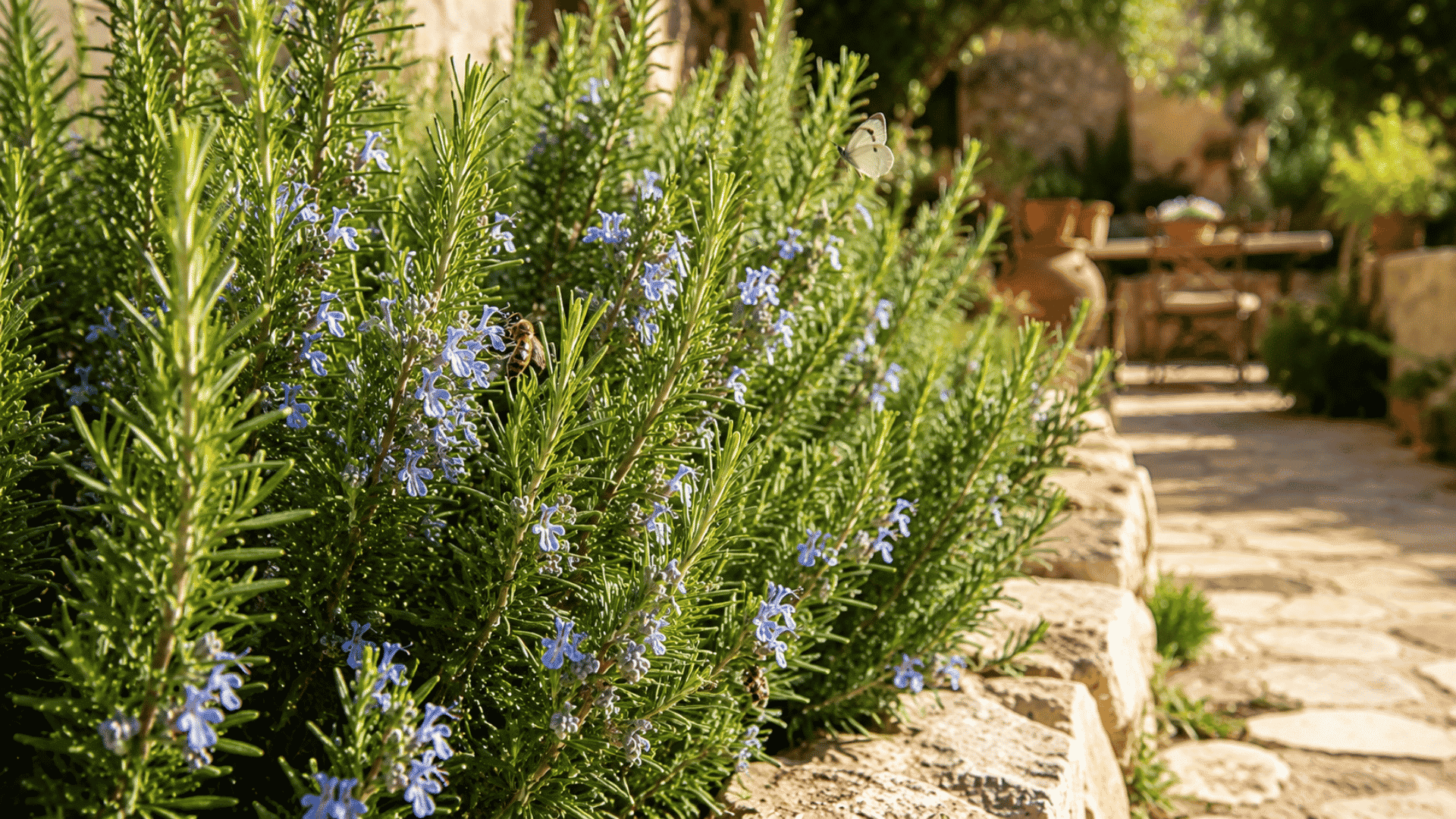 rosemary lush rosemary shrubs beside rustic garden pathway with mediterranean outdoor atmosphere