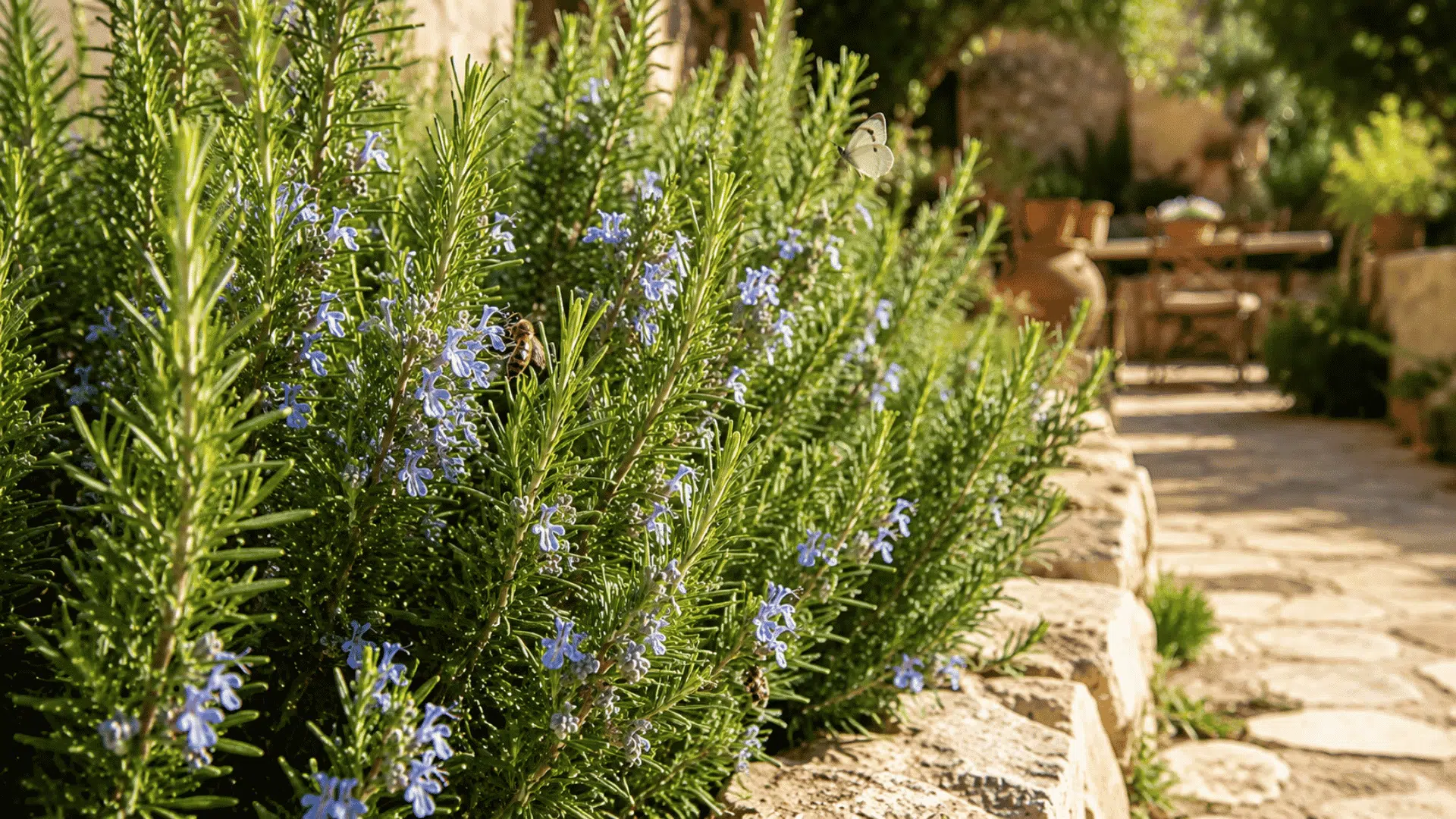 rosemary lush rosemary shrubs beside rustic garden pathway with mediterranean outdoor atmosphere
