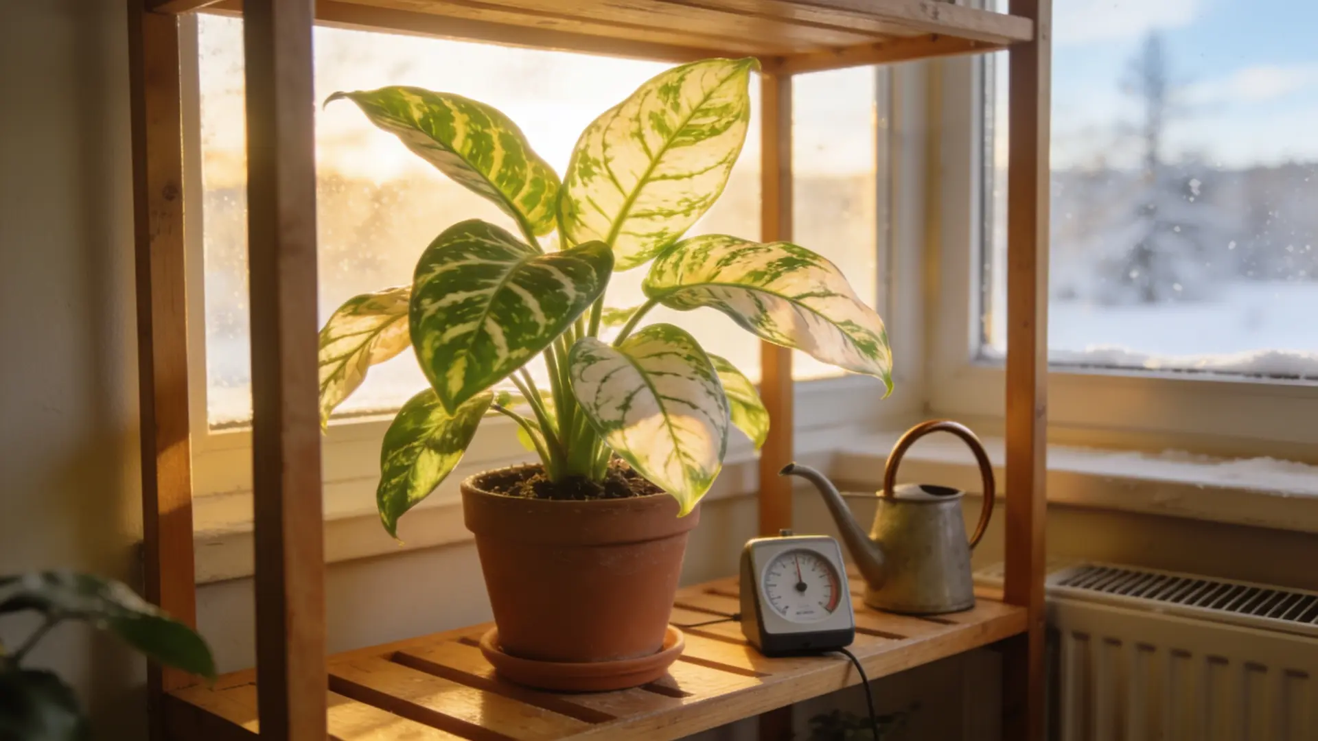 healthy fittonia plants near a window showing summer growth and slower winter indoor care