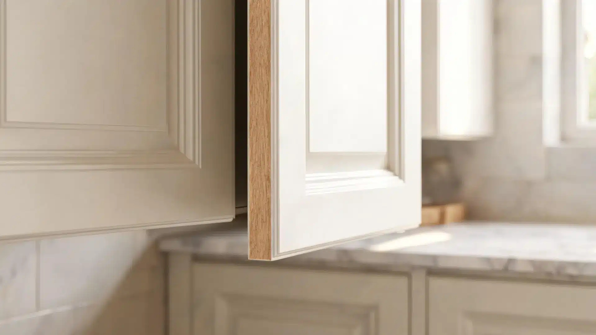 smooth painted MDF cabinets in a modern kitchen with clean shaker doors