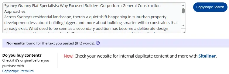 Screenshot of online plagiarism checker interface with text analysis results displayed