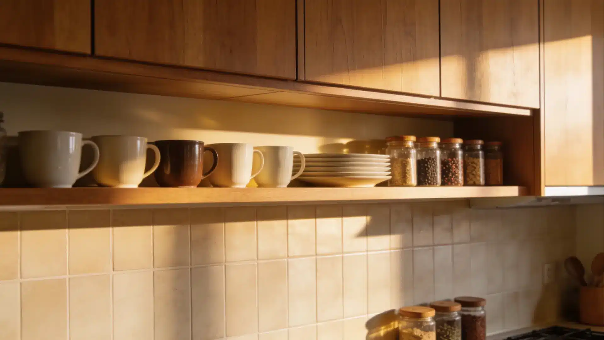 upper kitchen cabinets with dishes inside