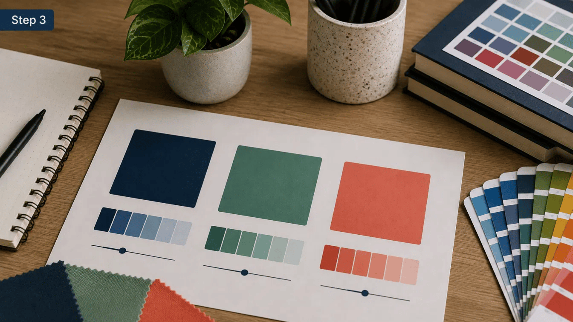 adjusting brightness and saturation lets you soften or intensify a triadic color scheme without losing balance
