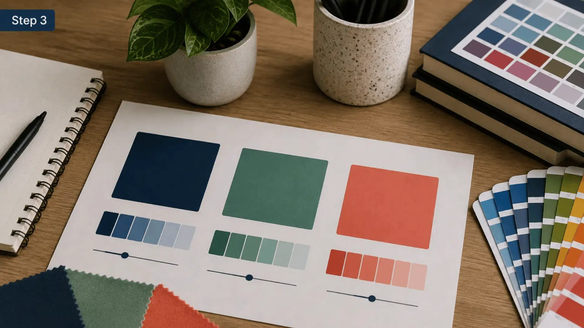 adjusting brightness and saturation lets you soften or intensify a triadic color scheme without losing balance