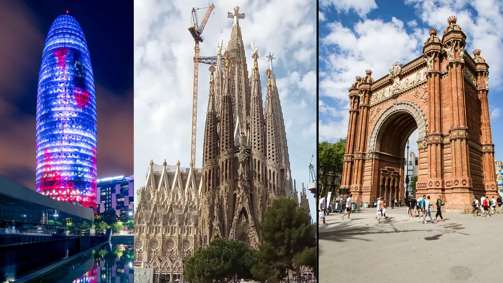 barcelona collage featuring sagrada família, city landmarks and historic architecture views