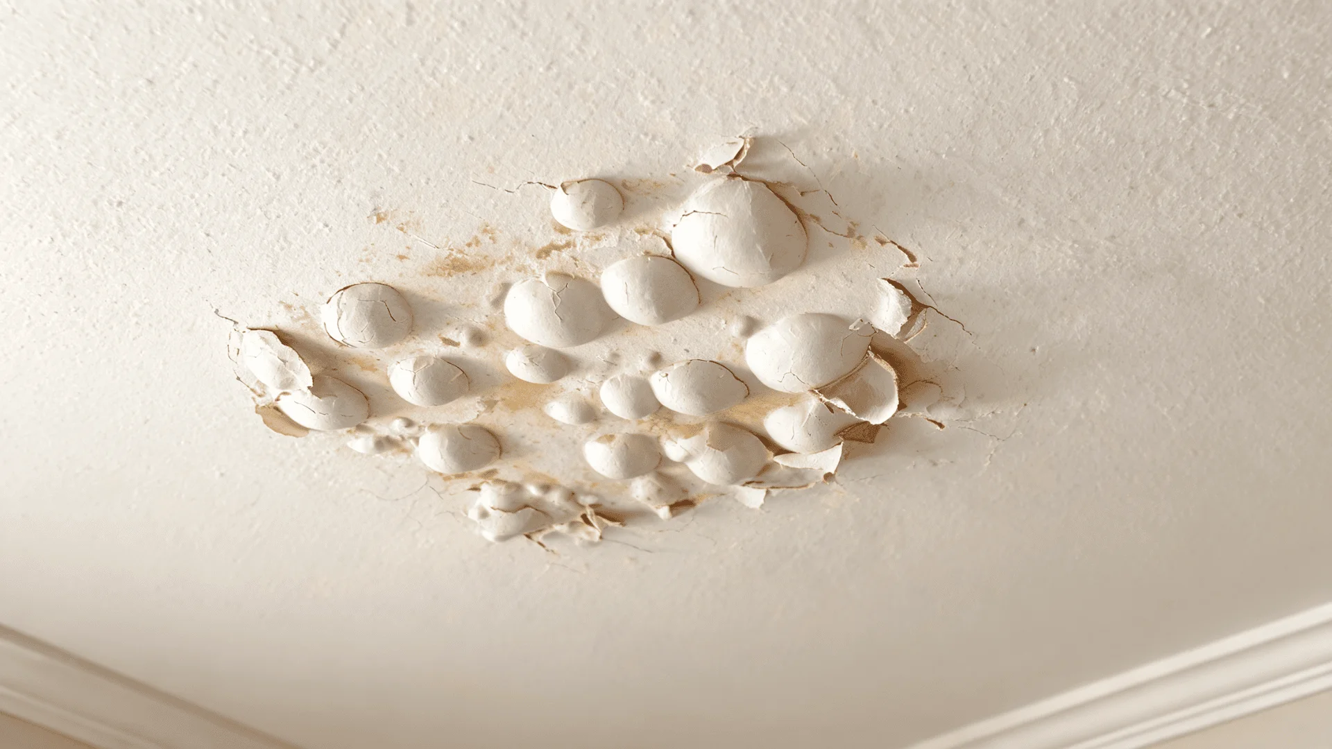bubbling ceiling paint showing possible hidden termite damage