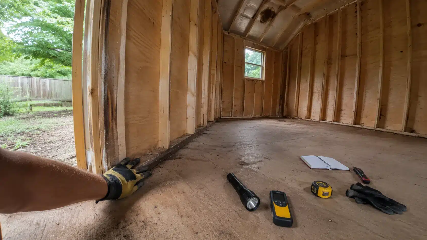 checking a shed before adding insulation