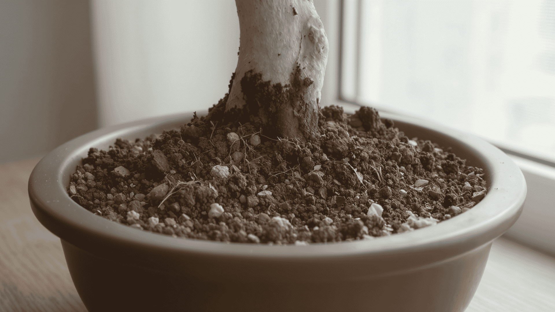 person checking bonsai soil moisture with a finger before watering