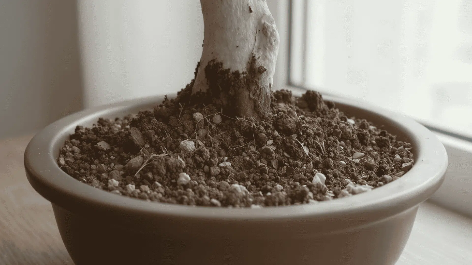 person checking bonsai soil moisture with a finger before watering
