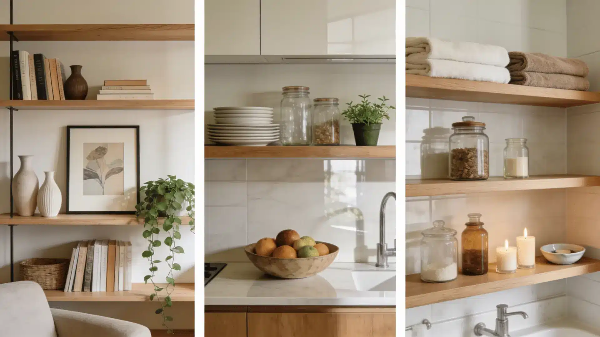 shelf decor ideas styled for living room kitchen and bathroom