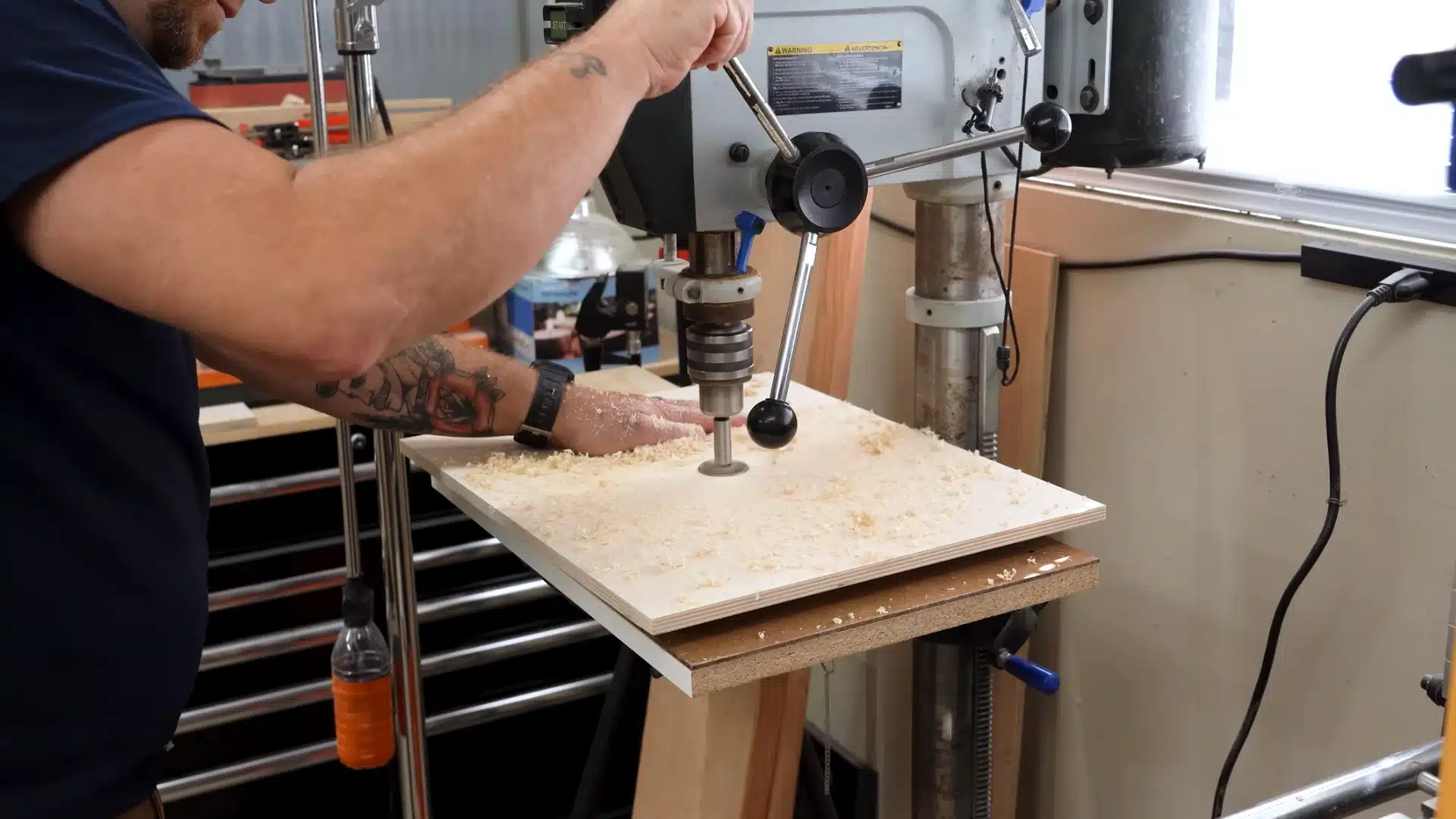 drilling large bit opening at drill press