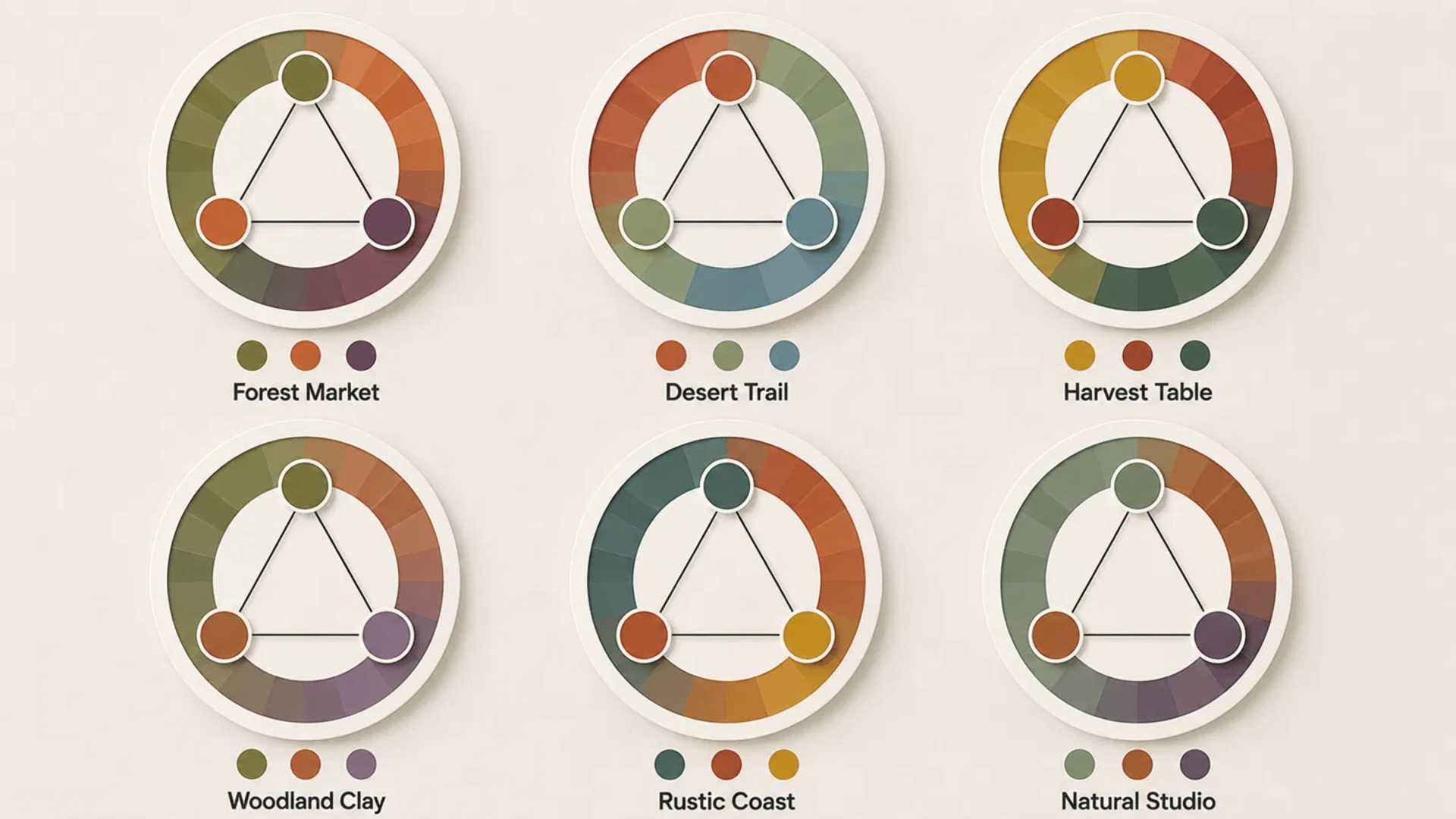 earthy triadic color schemes ground a palette in tones tied to nature food and handmade goods