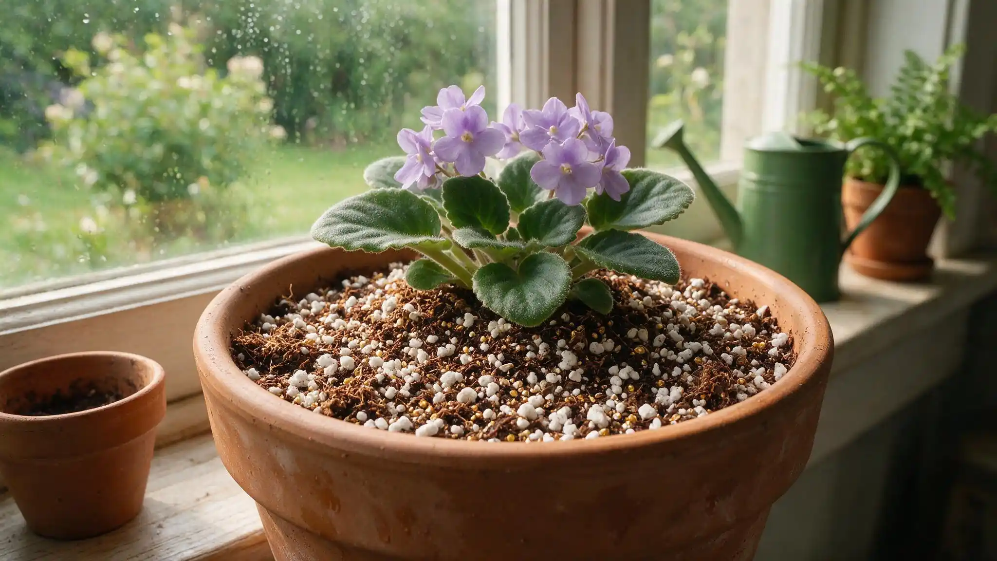 african violet soil with extra perlite for faster drainage in a humid indoor growing space