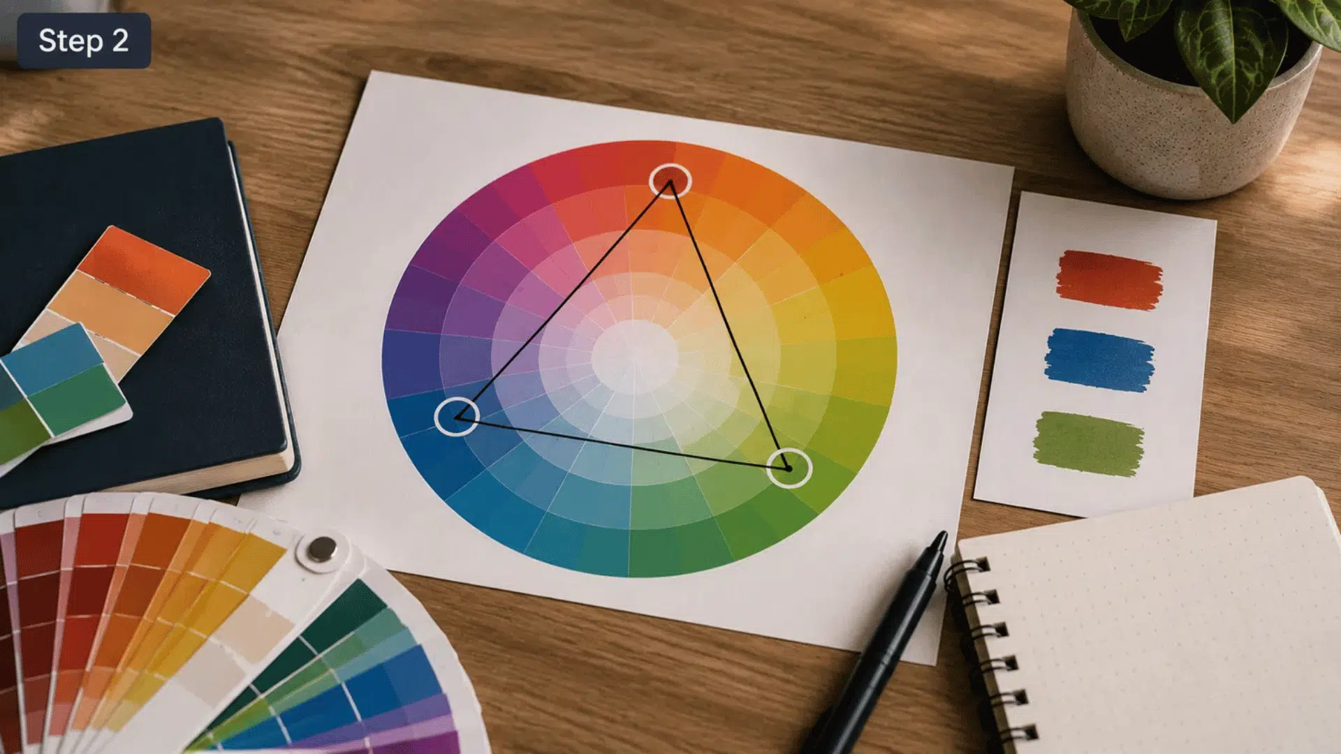 finding the matching triad means locating two colors spaced evenly around the wheel to complete the trio