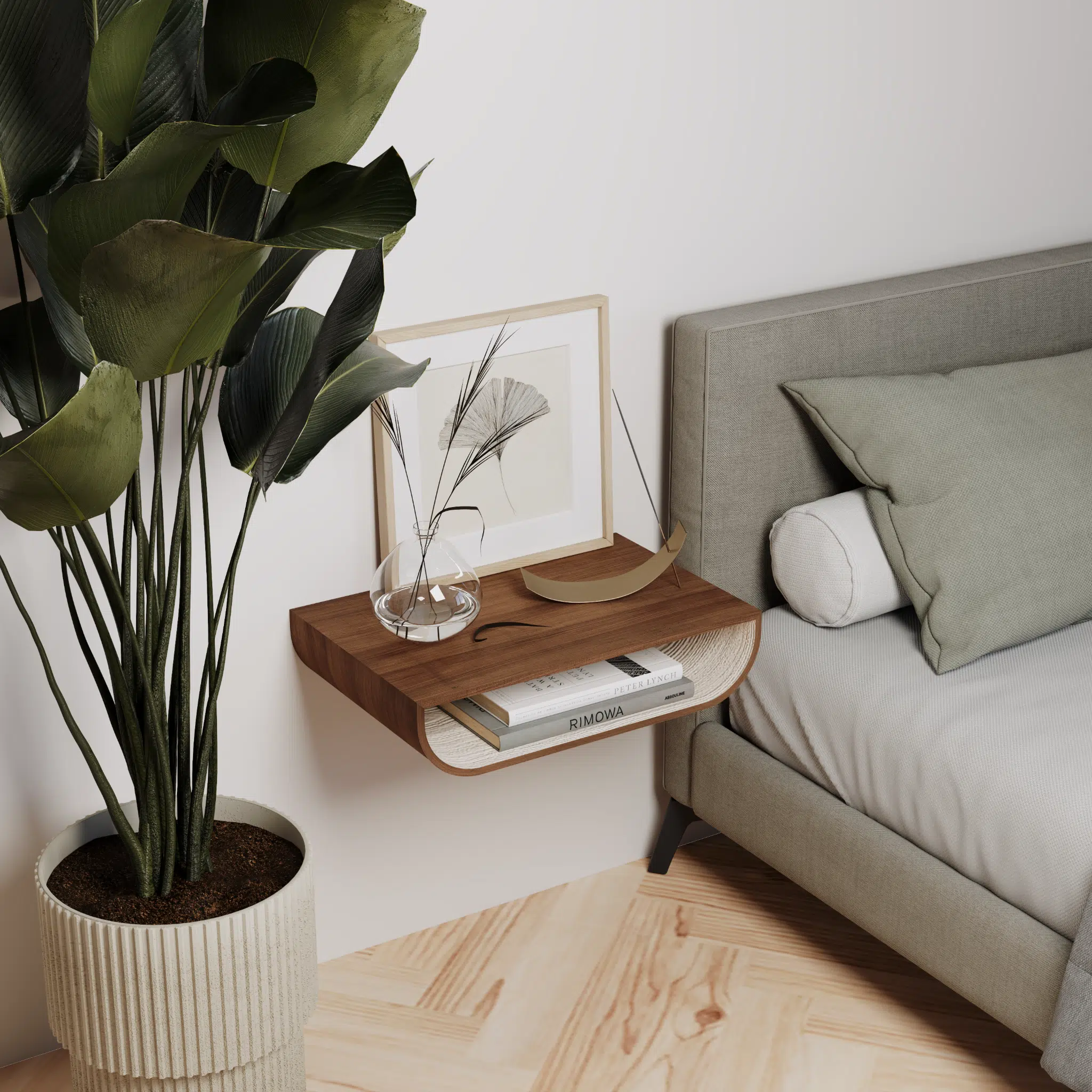 floating nightstand with unvisible brackets