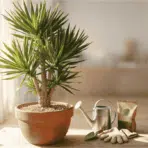 healthy indoor yucca planting in a room with sunlight watering and well draining soil