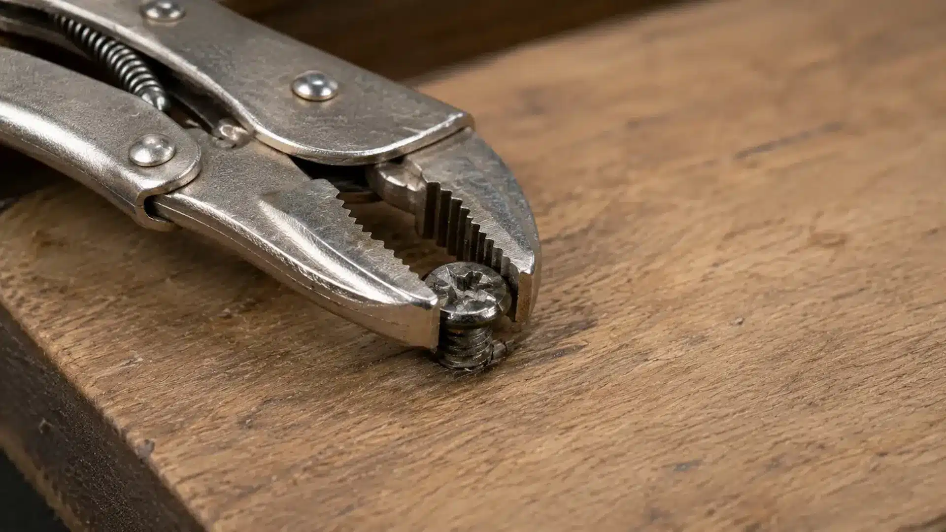 locking pliers give a firm grip for removing a stripped screw with a raised head