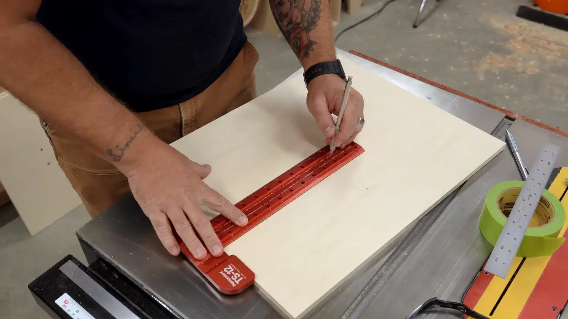 marking center point with ruler and pencil