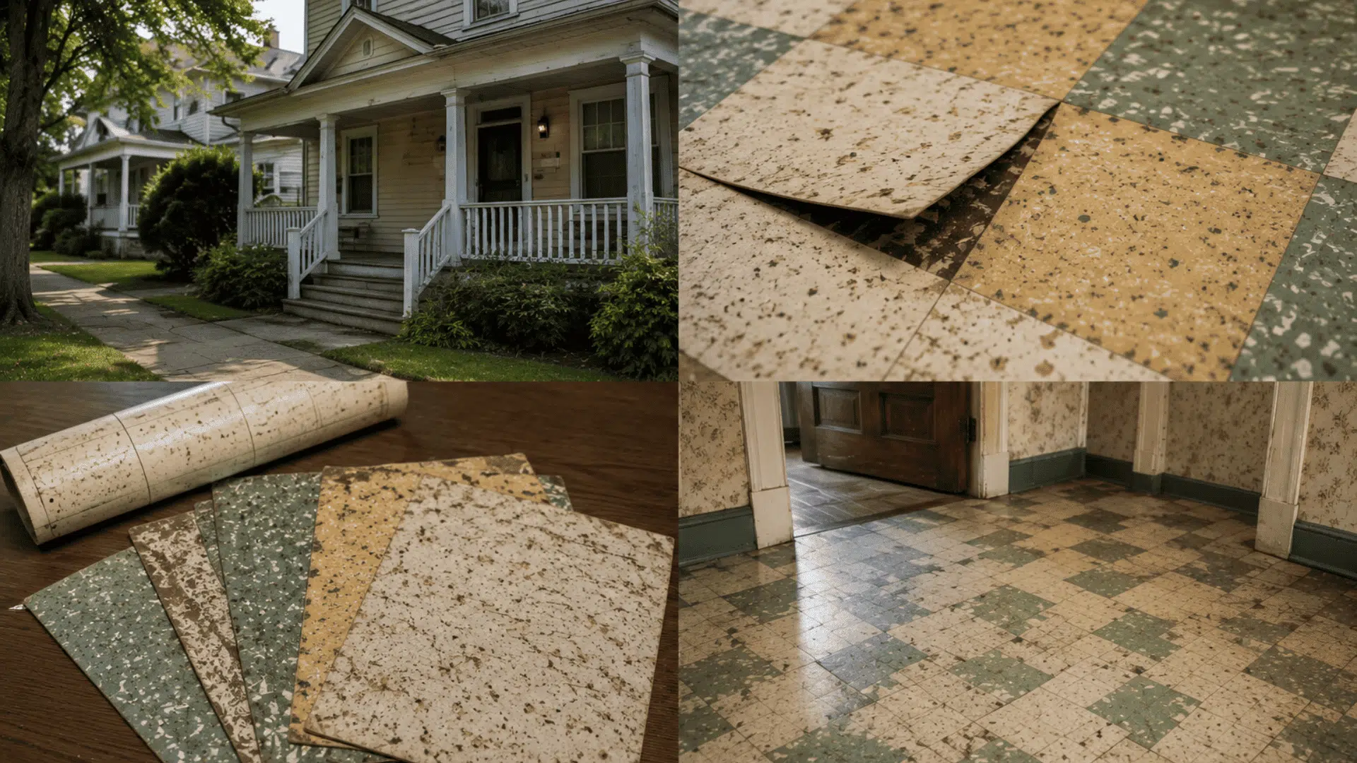 old residential home with vintage vinyl floor tiles and flooring samples for asbestos inspection