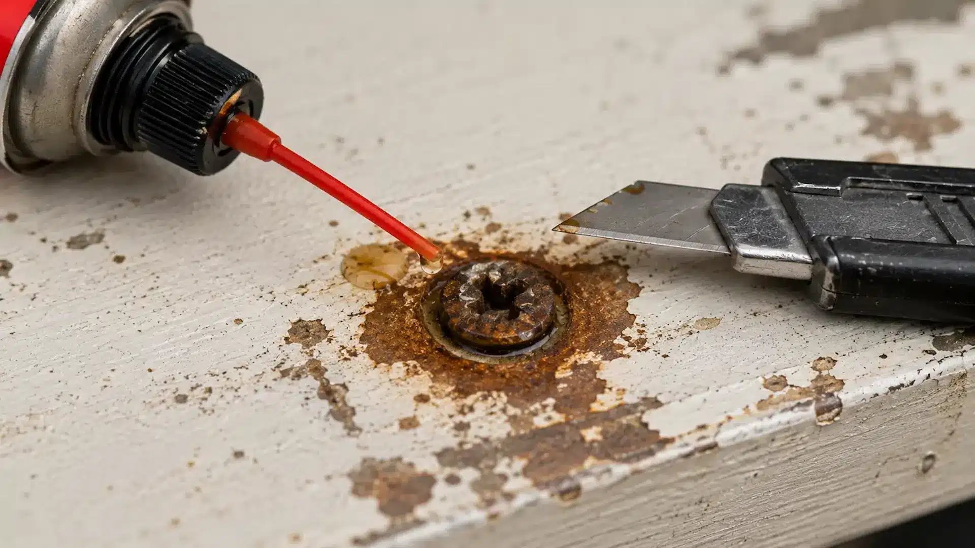 penetrating oil helps loosen rust or paint around a stripped screw before removal