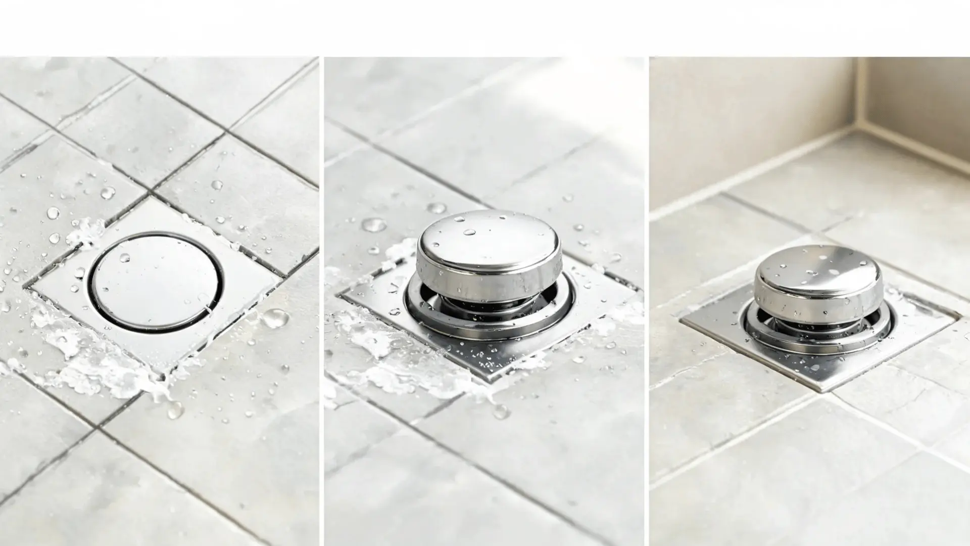 pop up shower drain stopper with a round cap on a clean shower floor