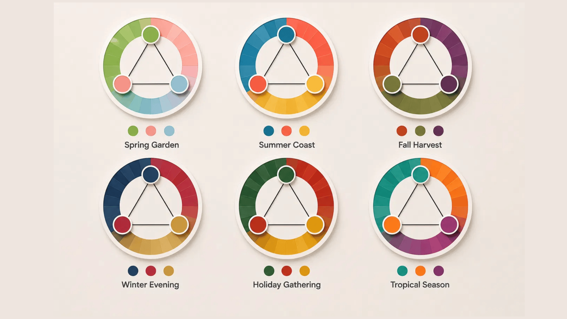 seasonal triadic color schemes match a palette to a time of year while keeping the hues connected