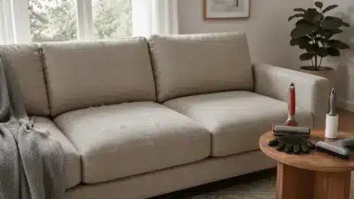 steps with no stress to clean stuck pet hair from a couch