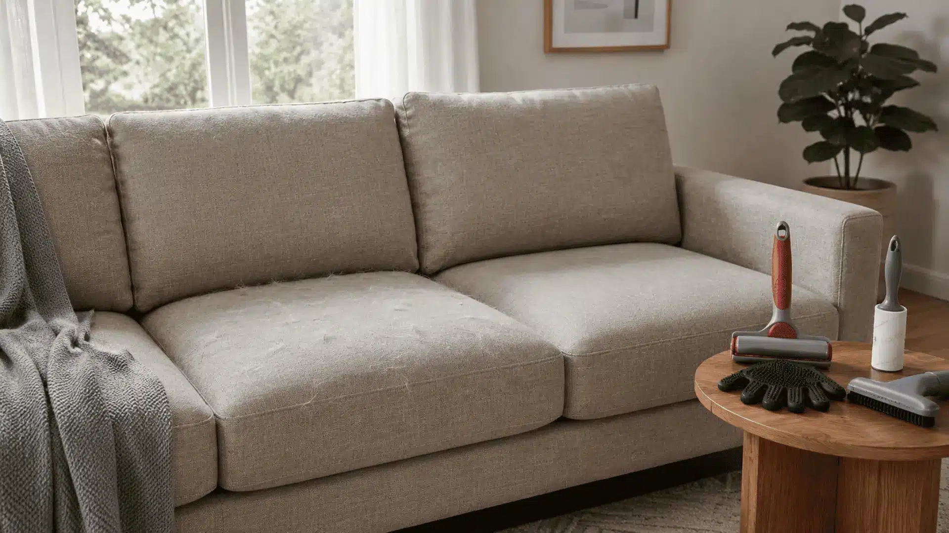 steps with no stress to clean stuck pet hair from a couch