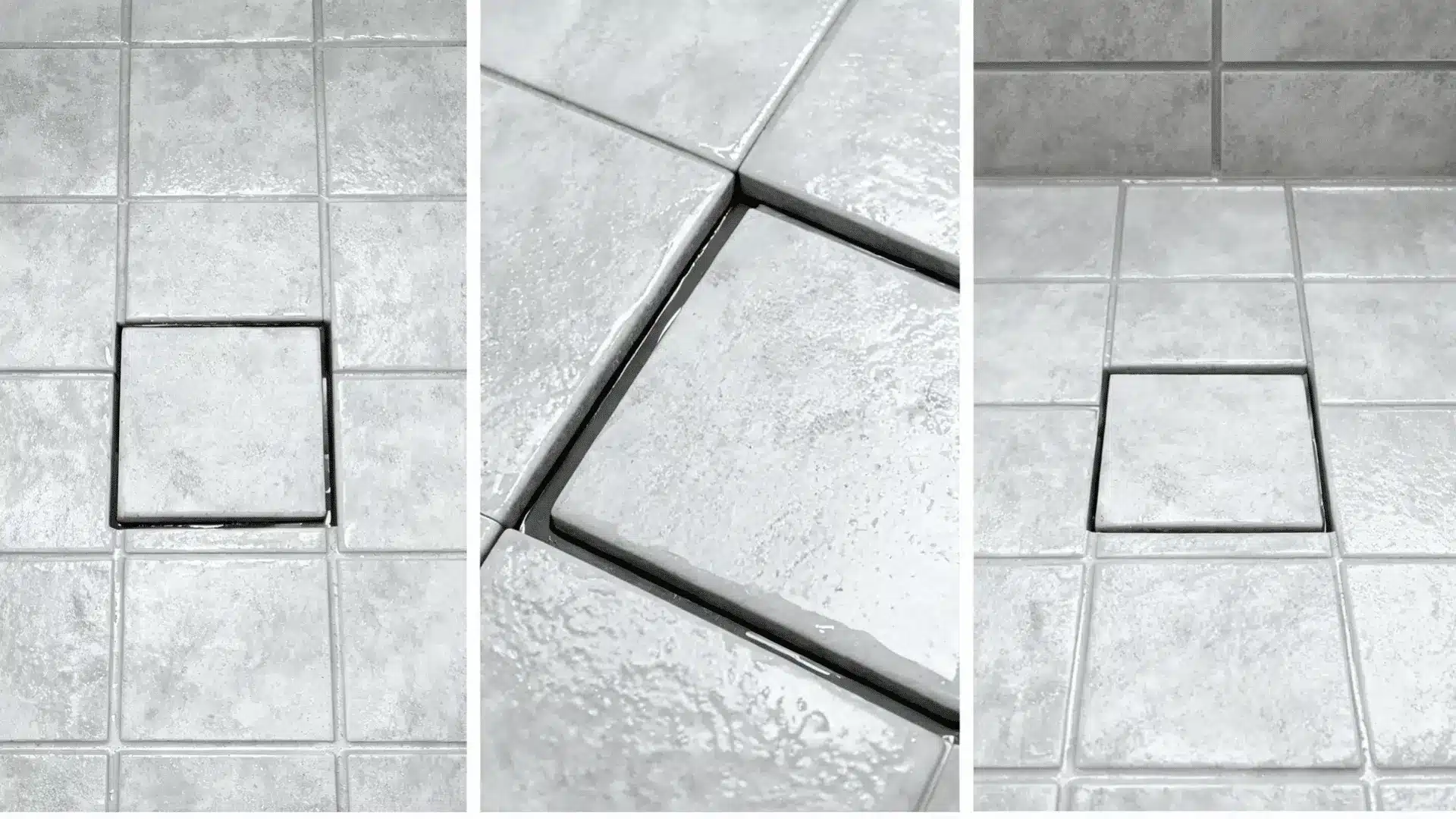 tile in shower drain blending into the floor with a narrow drainage gap