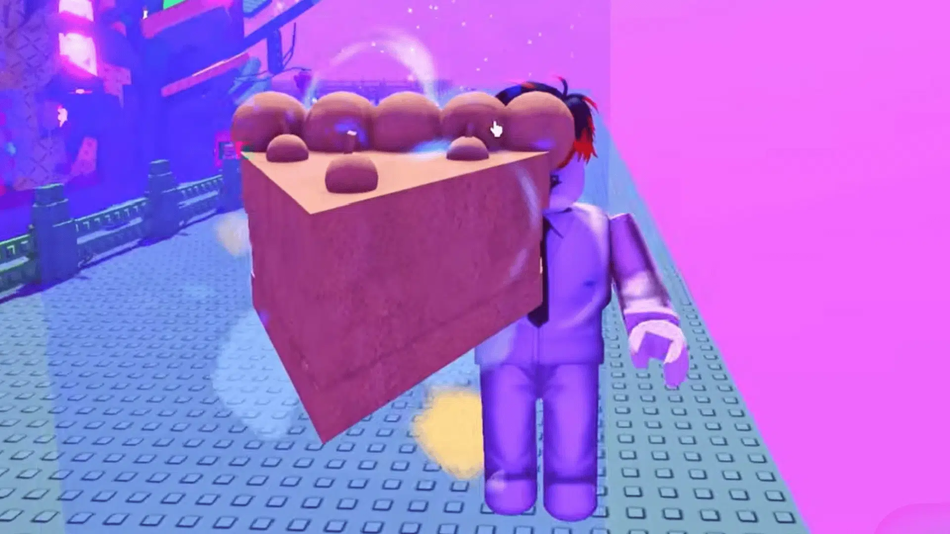 roblox player displays a finished transcendent cake in a glowing grow a garden night scene