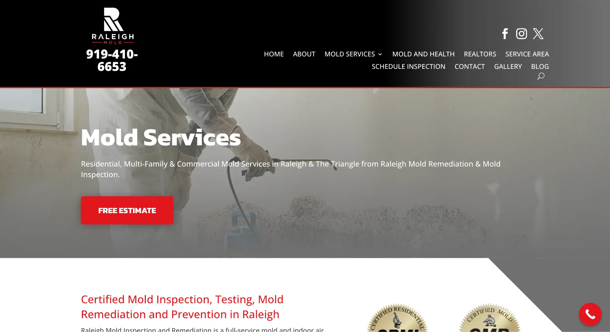 Person in protective gear spraying wall for mold removal indoors